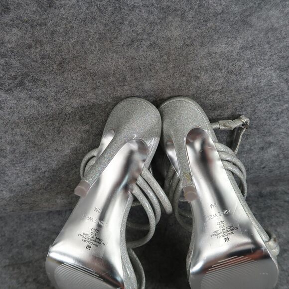 Nine West Shoes Womens 8 Heeled Sandal Ankle Strap Pumps Platform Silver Glitter - Picture 13 of 15